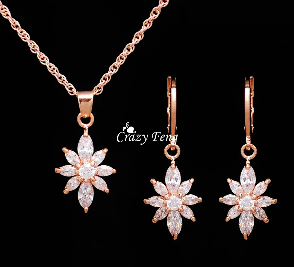 Party Flowers Bridal Jewelry Sets Necklace Earrings Rose Gold Color Women Dangles Earrings CZ Crystal Noble Hot
Party Flowers Bridal Jewelry Sets Necklace Earrings Rose Gold Color Women Dangles Earrings CZ Crystal Noble Hot