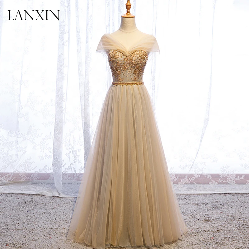 2019 New Champagne Long Prom Dresses Off Shoulder Sweetheart Lace Beading Floor Length Tulle Evening Dress Party Gowns
2019 New Champagne Long Prom Dresses Off Shoulder Sweetheart Lace Beading Floor Length Tulle Evening Dress Party Gowns
