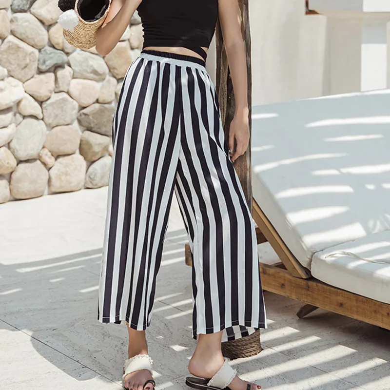 LZMZA Women Striped Holiday Beach Pants Summer Chiffon Ankle-Length Pants Women Casual Elastic Waist Wide Leg Harem Pants
LZMZA Women Striped Holiday Beach Pants Summer Chiffon Ankle-Length Pants Women Casual Elastic Waist Wide Leg Harem Pants