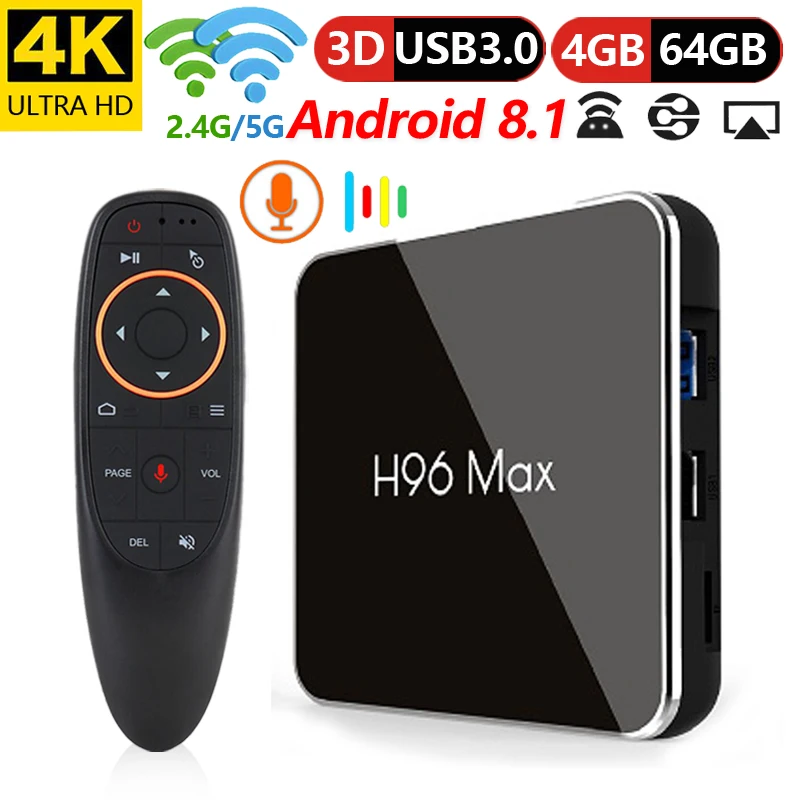 Фото ТВ приставка H96 Max X2 на Android 8 1 4 ГБ/64 ГБ ядерный процессор S905X2 2 4g/5 8g Wi Fi 100 м LAN VP9 H.265