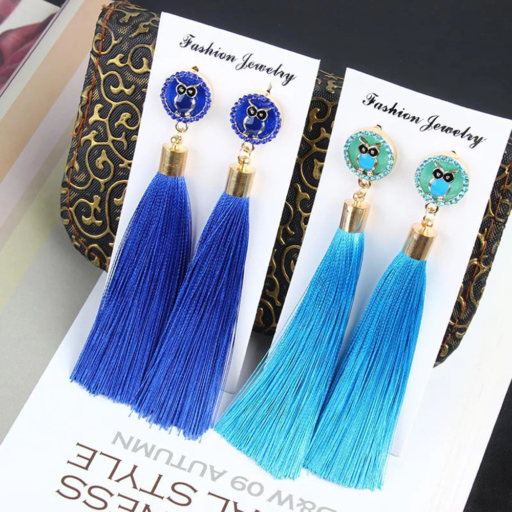 Cute Owl Long Tassel Earrings Multiple Color Women Dangle Earring Bohemian Style Pendant Ear Drop Wholesale Jewelry Female Gift
Cute Owl Long Tassel Earrings Multiple Color Women Dangle Earring Bohemian Style Pendant Ear Drop Wholesale Jewelry Female Gift