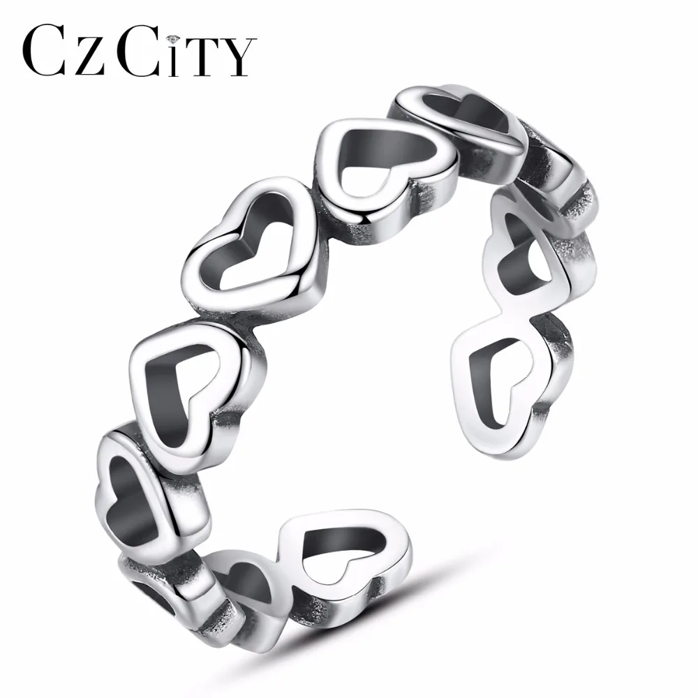 

CZCITY Genuine 925 Sterling Silver Stackable Ring Love Shape Finger Rings for Women Wedding Anniversary Jewelry Anel