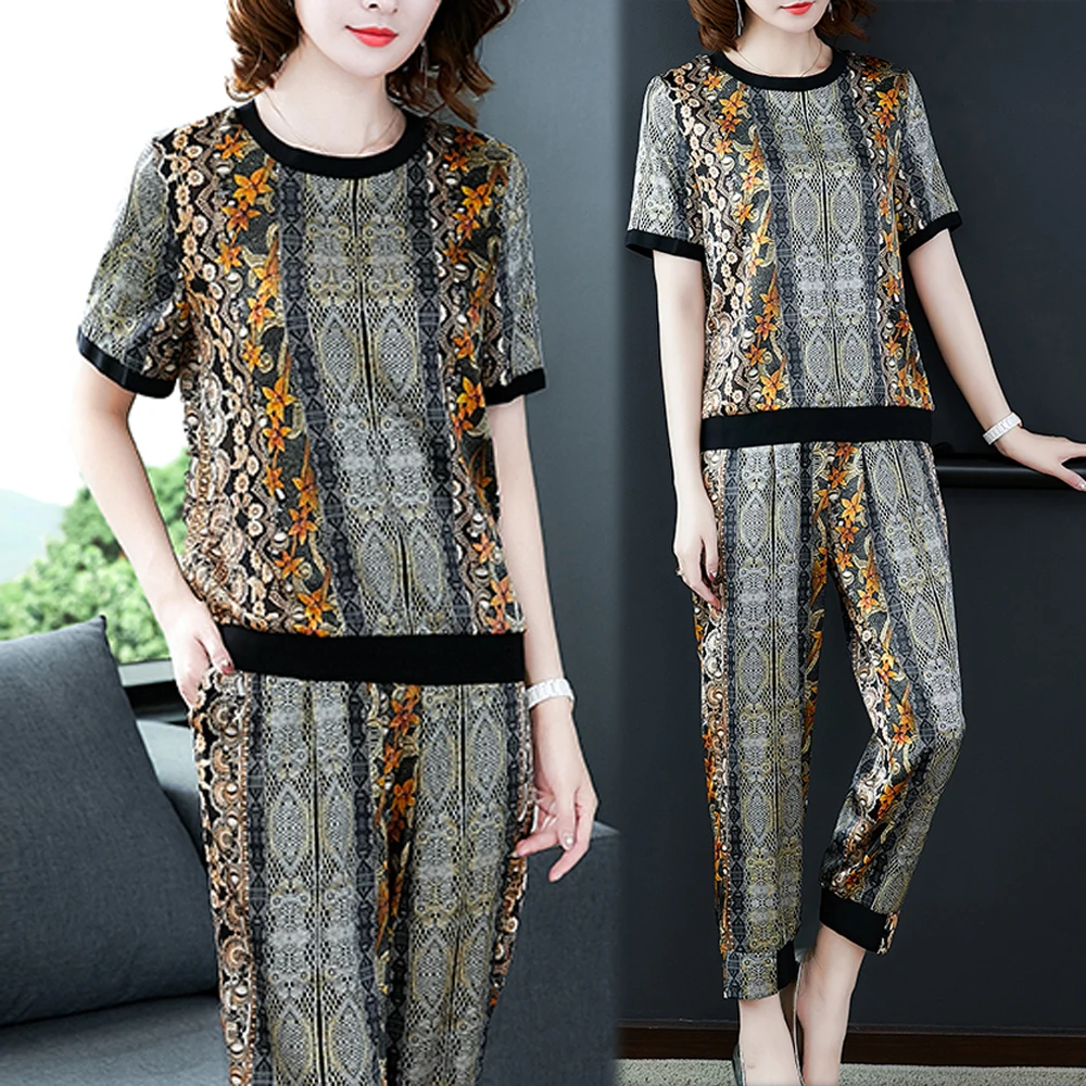 Fake Silk 2 Piece Set Women Plus Size Outfit Co-ord Matching Elegant Vintage Top Pant Suits 2019 Summer Striped Floral Clothes
Fake Silk 2 Piece Set Women Plus Size Outfit Co-ord Matching Elegant Vintage Top Pant Suits 2019 Summer Striped Floral Clothes