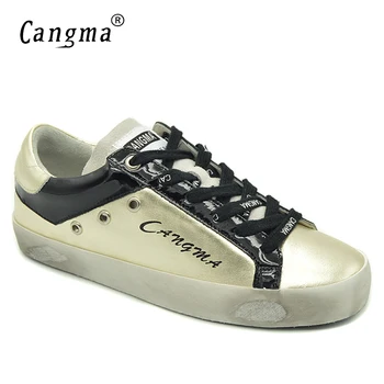 

CANGMA Sneakers Women Shoes Brand Gold Girl Platform Shoes Genuine Leather Female Adult Breathable Shoes Designer Retro Footwear