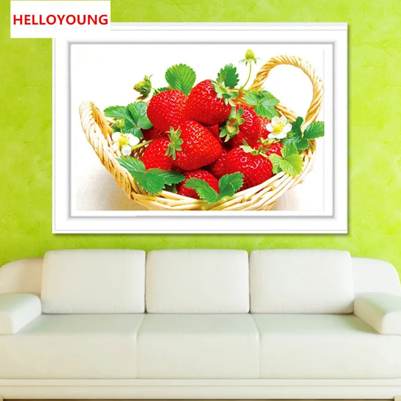 

YGS-169 DIY 5D Full Diamond Embroidery Strawberry Food Round Diamond Painting Cross Stitch Kit Diamond Mosaic Home Decoration