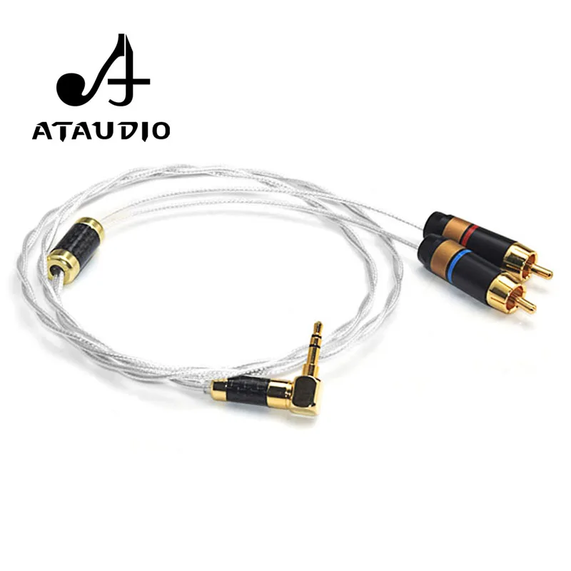 ATAUDIO Hifi Серебряный 3 5 мм штекер к 2 RCA Штекерный кабель аудио вспомогательный