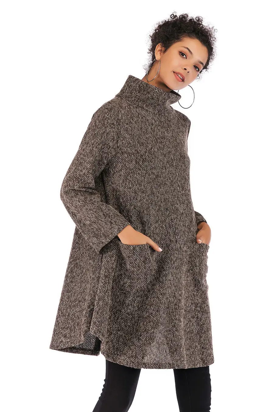 Gladiolus Loose Autumn Winter Women Sweater 2018 Long Sleeve Double Pocket Long Knitted Turtleneck Sweater Women Pullover Coats (22)