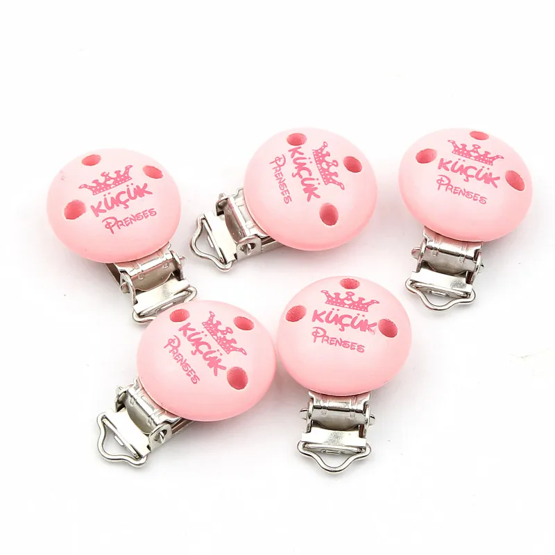 Pink Word Crown Pattern Wooden Baby Pacifier Clips 5Pcs Wood Metal Soother Clasps Accessories DIY for Baby Teethers Toy
Pink Word Crown Pattern Wooden Baby Pacifier Clips 5Pcs Wood Metal Soother Clasps Accessories DIY for Baby Teethers Toy