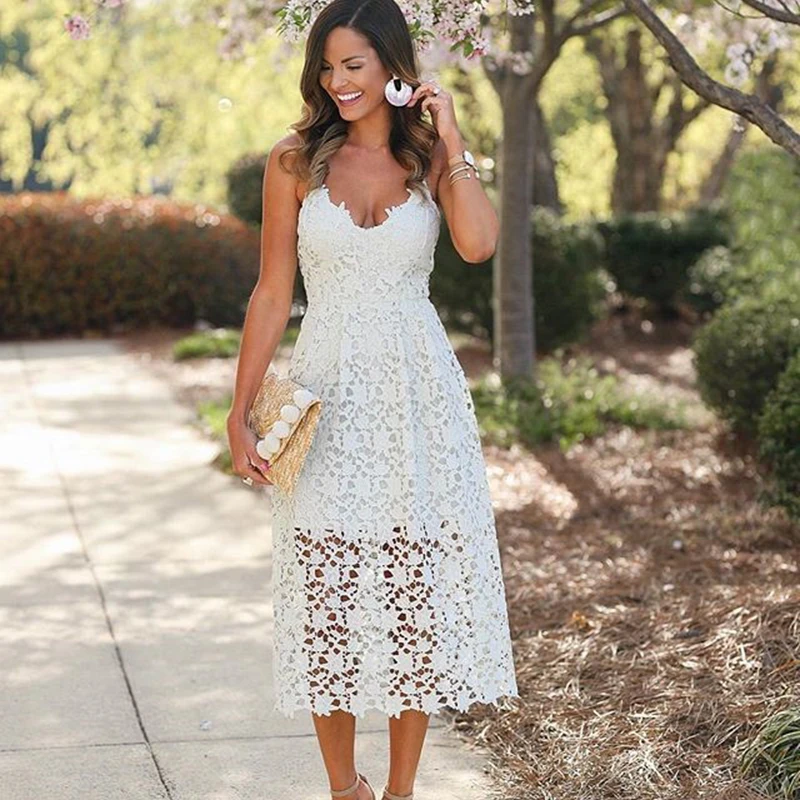 High Waist Lace Cami Midi Dress 