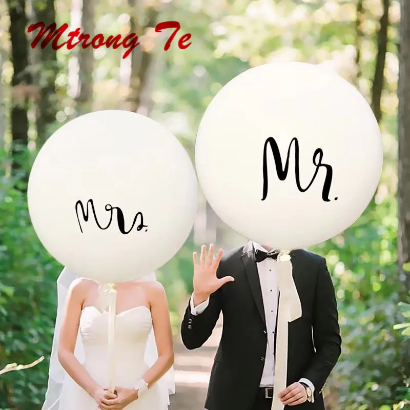 

1pcs/lot Good Quality 36inch Round White Print Mr&Mrs Latex Balloons Happy Wedding Valentine's Day Event Air Globos Supplies