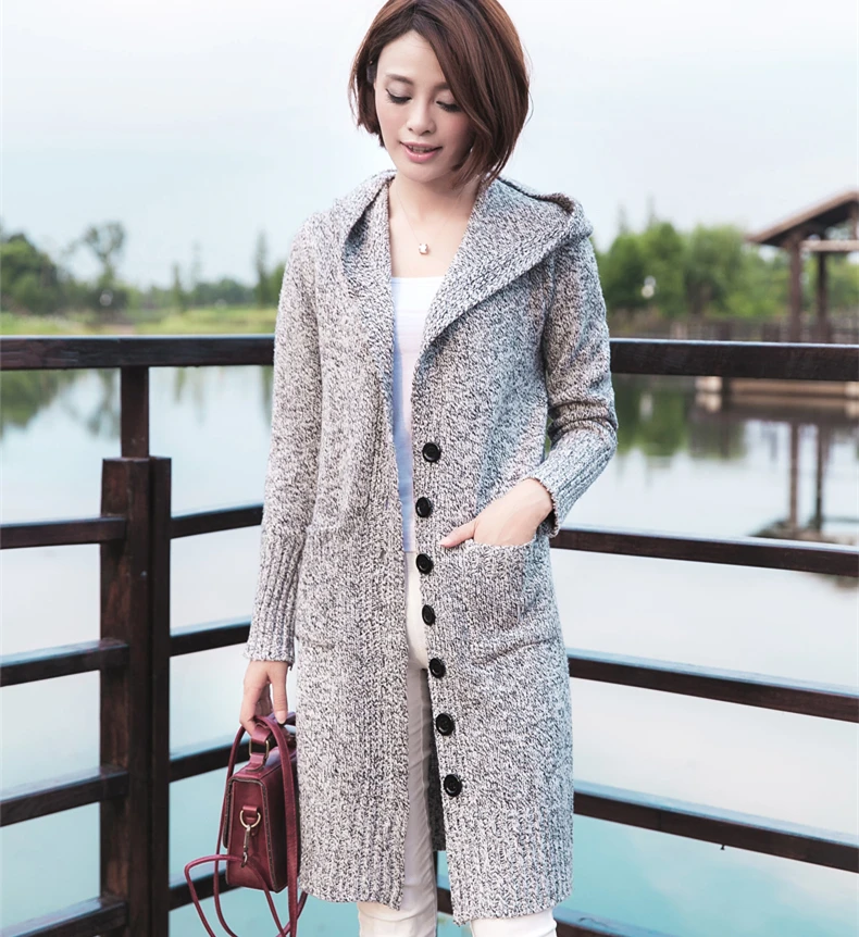 Thick warm Long sleeve cardigan sweater women outerwear Hooded tops pull jumper With pocket Button knitted sweater 
Thick warm Long sleeve cardigan sweater women outerwear Hooded tops pull jumper With pocket Button knitted sweater