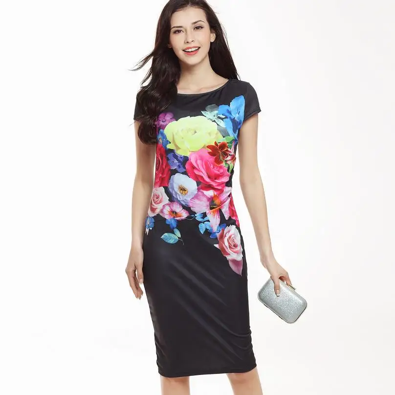 Short-sleeved round neck collar Medium length brief dresses Women Elegant Summer Flowers Print Casual Party Bodycon Pencil Dress
Short-sleeved round neck collar Medium length brief dresses Women Elegant Summer Flowers Print Casual Party Bodycon Pencil Dress