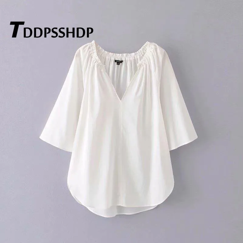 Linen White Color V Neck Women Blouse 2019 New Three Quarter Sleeve Spring Office Lady Female Blouses
Linen White Color V Neck Women Blouse 2019 New Three Quarter Sleeve Spring Office Lady Female Blouses
