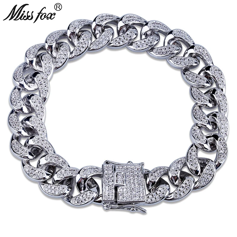 MISSFOX Hip-Hop 14mm Full Diamond Miami Solid 18k Gold Plated Jewelry Clasp Native American Hot Sale Men's Cuba Bracelet Bangle
MISSFOX Hip-Hop 14mm Full Diamond Miami Solid 18k Gold Plated Jewelry Clasp Native American Hot Sale Men's Cuba Bracelet Bangle