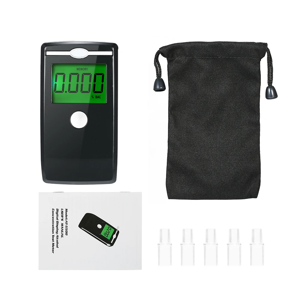 

AT5500 Portable Digital Breath Alcohol Tester for Home Use Accuracy Breathalyzer LED Screen with 5pcs Transparent Mouthpieces