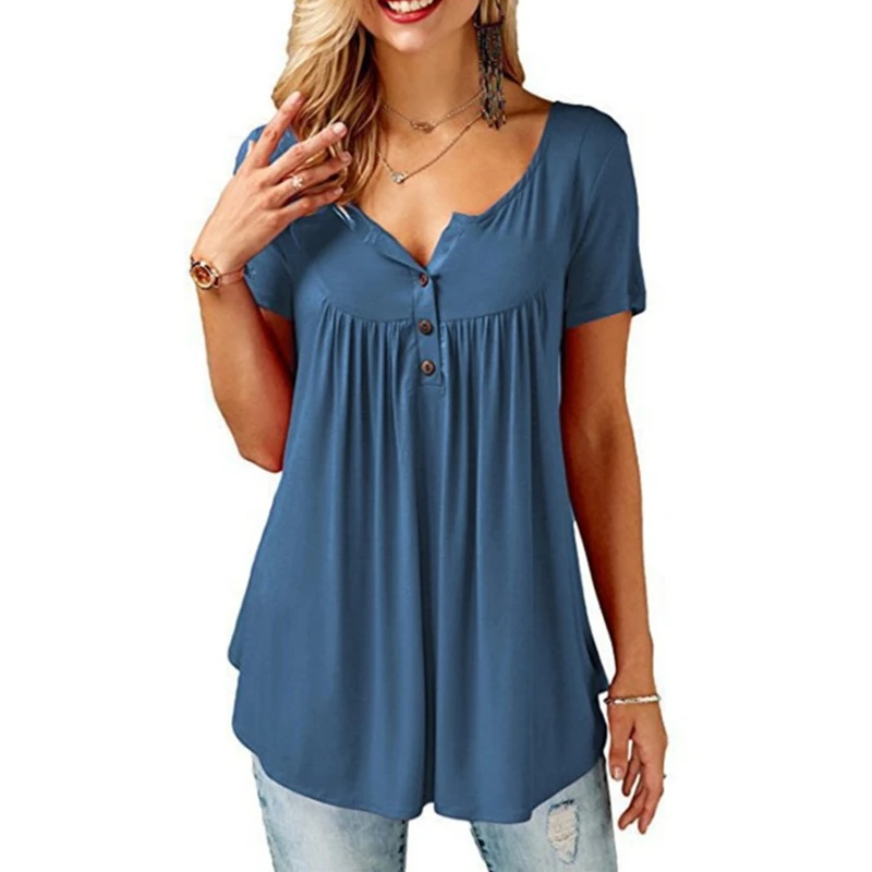 2019 Women Summer V Neck Short Sleeve T-shirt Loose-fitting Sexy T Shirt Female T Shirts Women Plus Size Long Style Tops -90 
2019 Women Summer V Neck Short Sleeve T-shirt Loose-fitting Sexy T Shirt Female T Shirts Women Plus Size Long Style Tops -90
