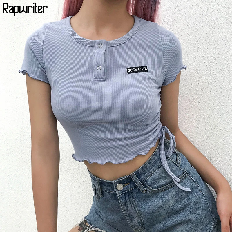 Rapwriter Casual Stretch Letter Ruffles Side Drawstring T-Shirt Women 2019 Summer Streetwear Short Sleeve Skinny Crop Tops Tee
Rapwriter Casual Stretch Letter Ruffles Side Drawstring T-Shirt Women 2019 Summer Streetwear Short Sleeve Skinny Crop Tops Tee
