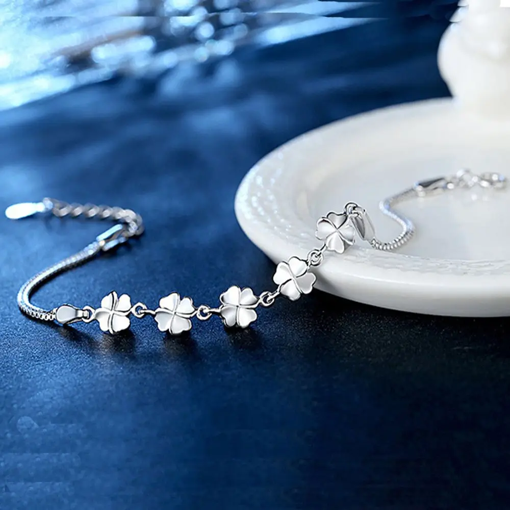 1PC Exquisite Bracelet Lucky Four Leaves Clover Chain Trendy Simple Silver Color Bracelet Jewelry Wedding Party Accessories
1PC Exquisite Bracelet Lucky Four Leaves Clover Chain Trendy Simple Silver Color Bracelet Jewelry Wedding Party Accessories