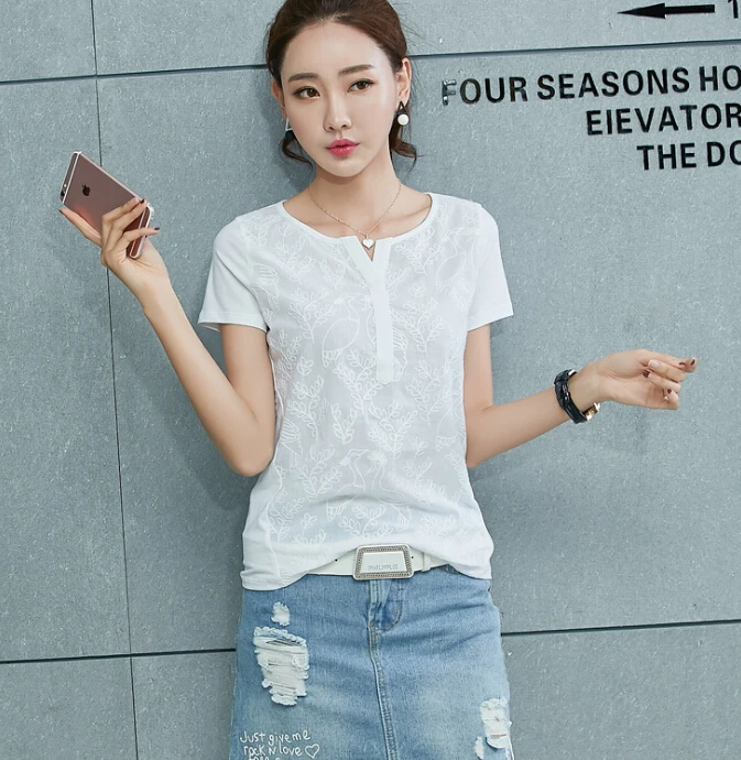 T Shirt Women Summer Short Sleeve V-Neck Cotton Tees Tops Female Color Embroidery Casual T-Shirts Plus size white 3XL
T Shirt Women Summer Short Sleeve V-Neck Cotton Tees Tops Female Color Embroidery Casual T-Shirts Plus size white 3XL