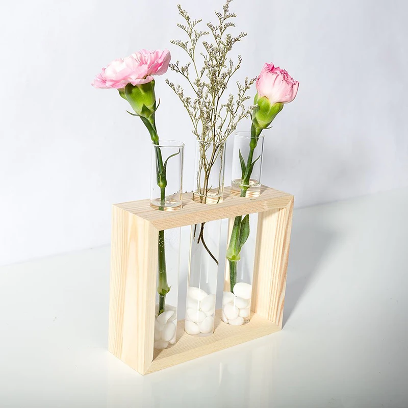 Image Wall Hanging Plant Terrarium Glass Planter with Wooden Rack  Test Tube Shape
