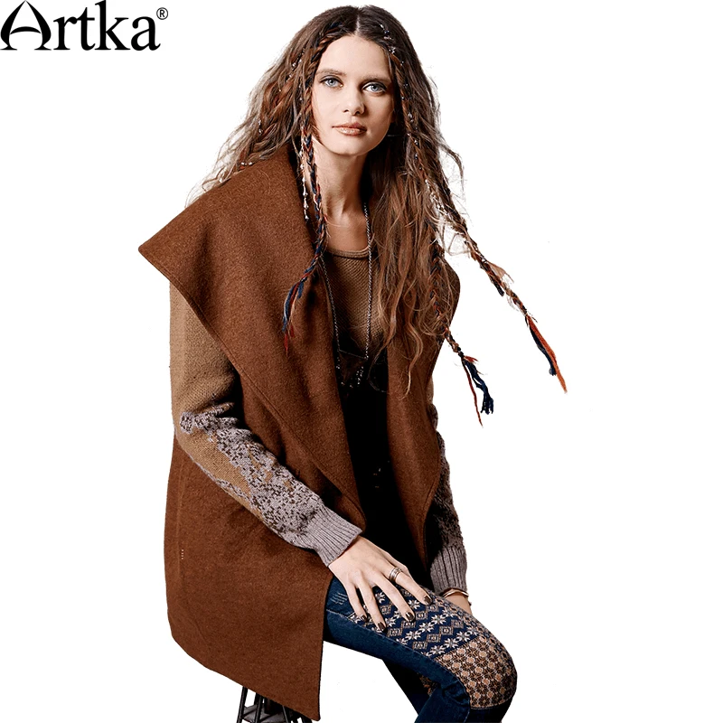 ARTKA Women's Autumn&Winter New Patchwork Woolen Coat Vintage Turn-down Collar Knitted Sleeve Single Button Coat FA11363Q
ARTKA Women's Autumn&Winter New Patchwork Woolen Coat Vintage Turn-down Collar Knitted Sleeve Single Button Coat FA11363Q