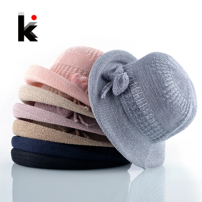 

Solid Bow-knot Straw Hats For Girl Breathable Beach Caps Women Chapeau Panama Summer Female Floppy Sun Hat Hooden Voor Vrouwen