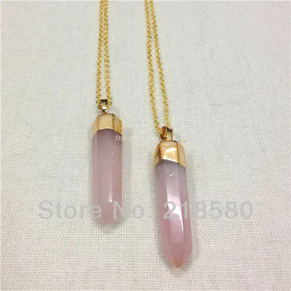 H-QN87 Healing Crystal Pillar Rose Quartzs Hexagon Point Necklace Silver or Gold Color Approx 40mmx10mm
H-QN87 Healing Crystal Pillar Rose Quartzs Hexagon Point Necklace Silver or Gold Color Approx 40mmx10mm
