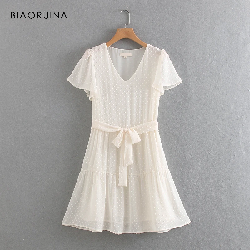 BIAORUINA 3 Colors Women's Korena Style Chiffon V-neck Mini Dress High Waist Vestidos Polka Dot Appliques Butterfly Sleeve
BIAORUINA 3 Colors Women's Korena Style Chiffon V-neck Mini Dress High Waist Vestidos Polka Dot Appliques Butterfly Sleeve