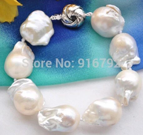 free P&P >>>>>Huge 20mm white baroque keshi reborn pearl bracelet 8inch