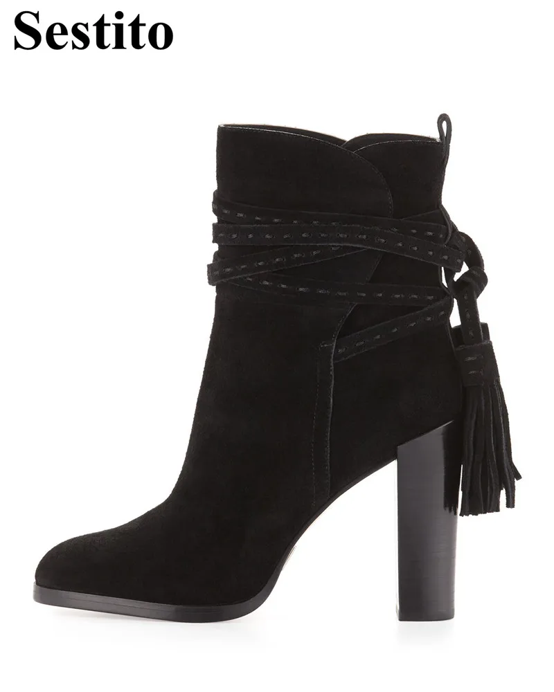New Black Flock Fringe Woman Boots Pointed Toe Ankle Boots For Women Hoof Heels Short Boots Slip-on Fashion Autumn Women Shoes
New Black Flock Fringe Woman Boots Pointed Toe Ankle Boots For Women Hoof Heels Short Boots Slip-on Fashion Autumn Women Shoes