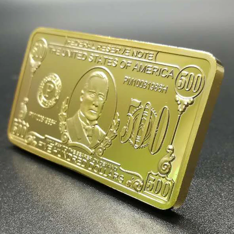 

1 Pcs The 500 dollars banknote 1 OZ 24K real gold plated badge 50 x 28 mm souvenir coin bullion bar