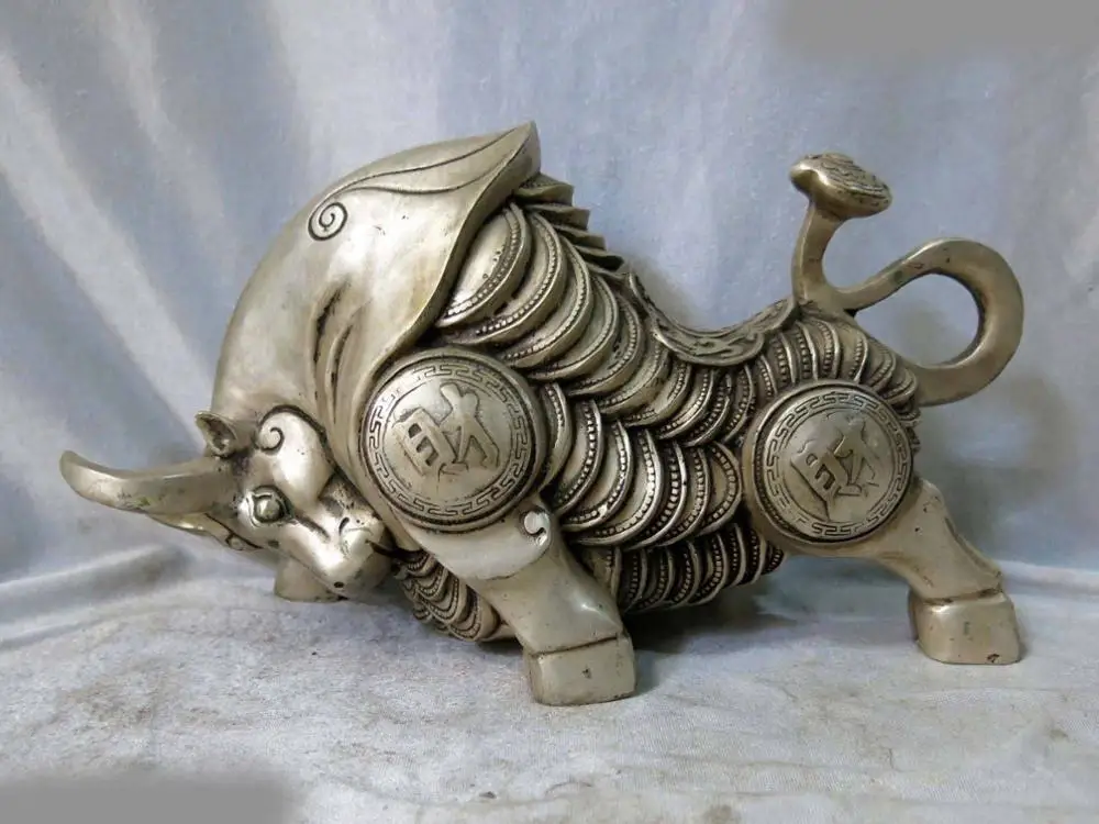 7" China Silver fine workmanship lucky fortune money cattle ox Sculpture Statue
7" China Silver fine workmanship lucky fortune money cattle ox Sculpture Statue