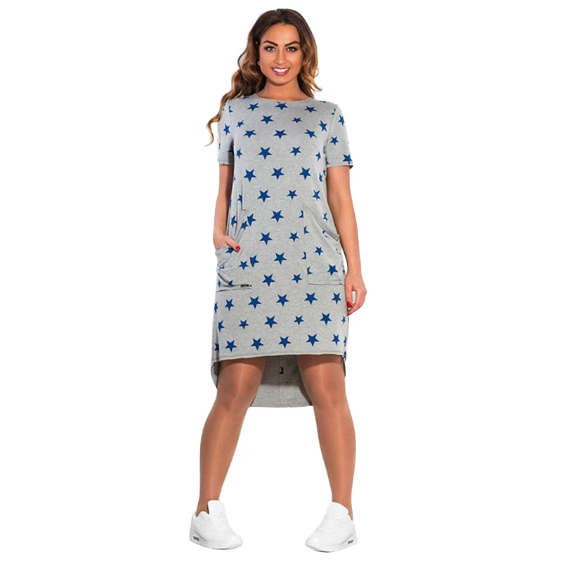 2018 Retail Stars Printed T shirt Dress Women Short Sleeve Plus Size Irregular Loose Dress Summer Mini Dresses L-6XL vestidos
2018 Retail Stars Printed T shirt Dress Women Short Sleeve Plus Size Irregular Loose Dress Summer Mini Dresses L-6XL vestidos