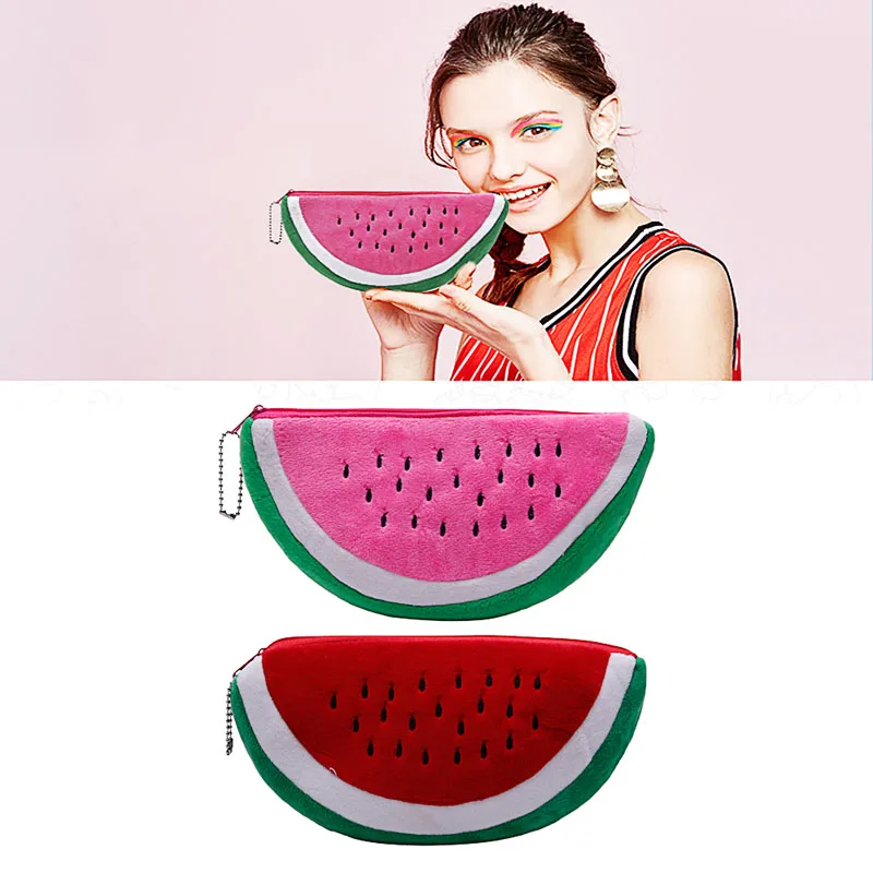 THINKTHENDO Women Watermelon Soft Plush Cosmetic Bag Coin Wallet Purse Handbag Pencil Case
