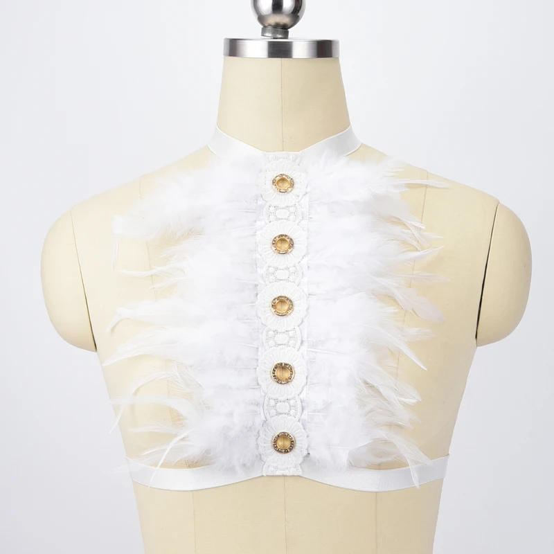 BODY HARNESS Halloween White Lace Feather Lolita Wing Angel Gothic Delicate Cage Bra Collar Bondage Body Harness | Женская одежда