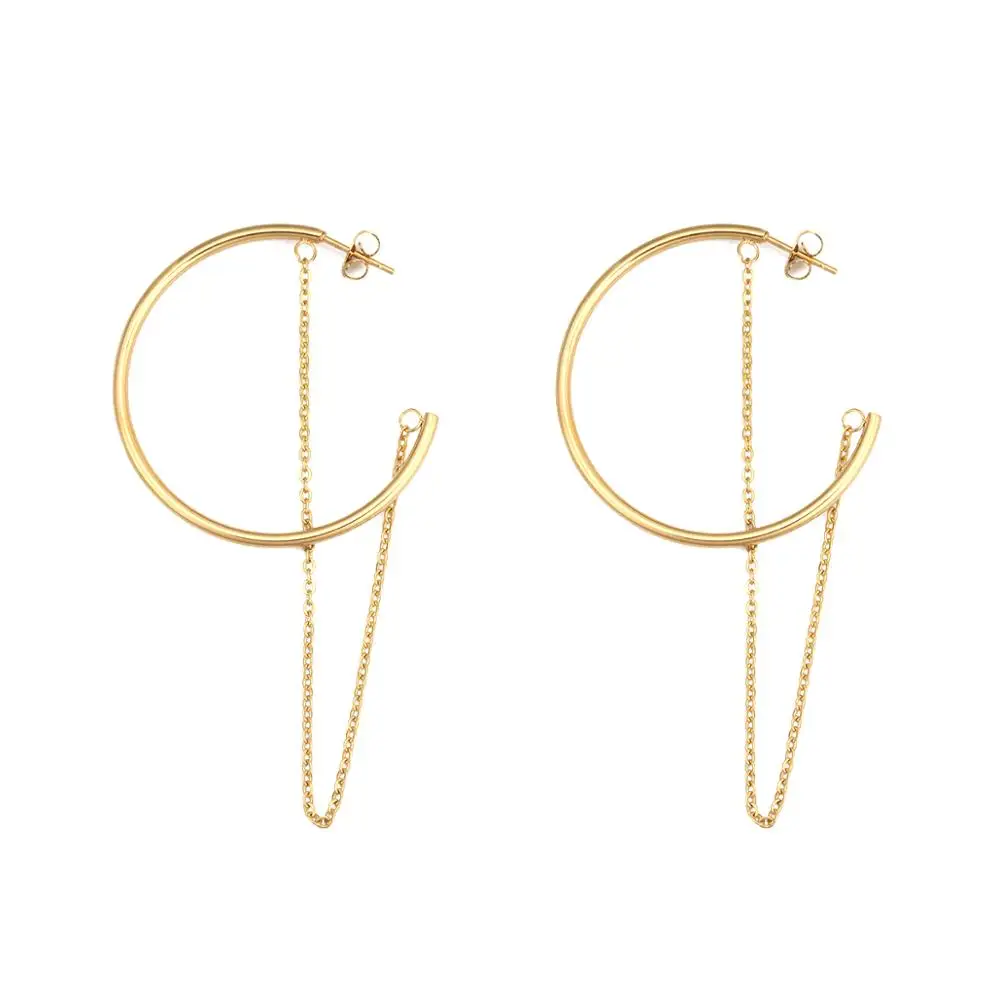 8Seasons 304 Stainless Steel Hoop Earrings Gold Color Round Chain Earrings 7.1cm x 4cm, Post/ Wire Size: (20 gauge), 1 Pair
8Seasons 304 Stainless Steel Hoop Earrings Gold Color Round Chain Earrings 7.1cm x 4cm, Post/ Wire Size: (20 gauge), 1 Pair