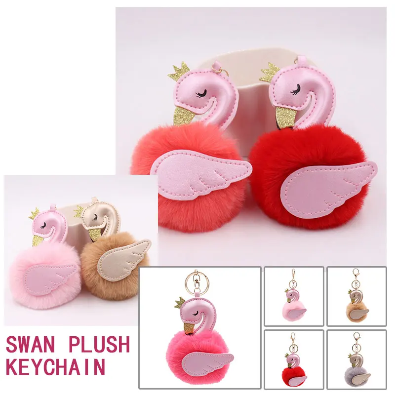 Keychain Pendant Plush Swan Backpack Clothing Bag Ornament Party Hanging Gift Key Buckle Delicate Lovely Ring | Дом и сад