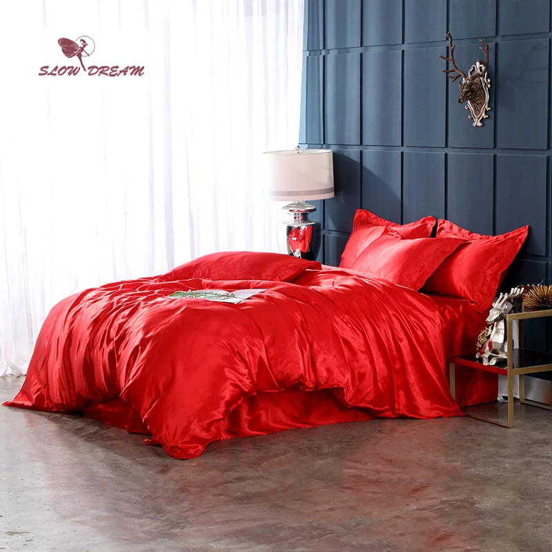 SlowDream Red Bedding Set 100% Pure Satin Silk Luxury Bedspread Bed Flat Sheet Pillowcase Bed Linens Duvet Cover Set Bedclothes
SlowDream Red Bedding Set 100% Pure Satin Silk Luxury Bedspread Bed Flat Sheet Pillowcase Bed Linens Duvet Cover Set Bedclothes