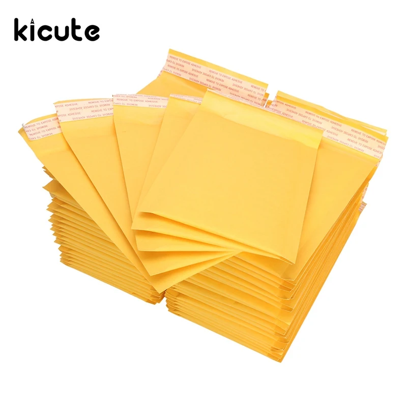 Kicute 50 шт. крафт-Пузырьковые почтовые пакеты мягкие конверты желтые