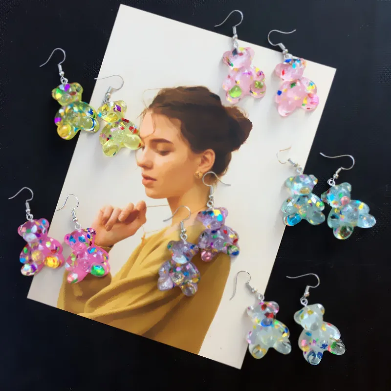 Cartoon Lovely Colorful Bear Dangle Earrings Resin Candy Color Sequin Animal Earrings For Women Girls Fashon Party Jewelry Gift
Cartoon Lovely Colorful Bear Dangle Earrings Resin Candy Color Sequin Animal Earrings For Women Girls Fashon Party Jewelry Gift