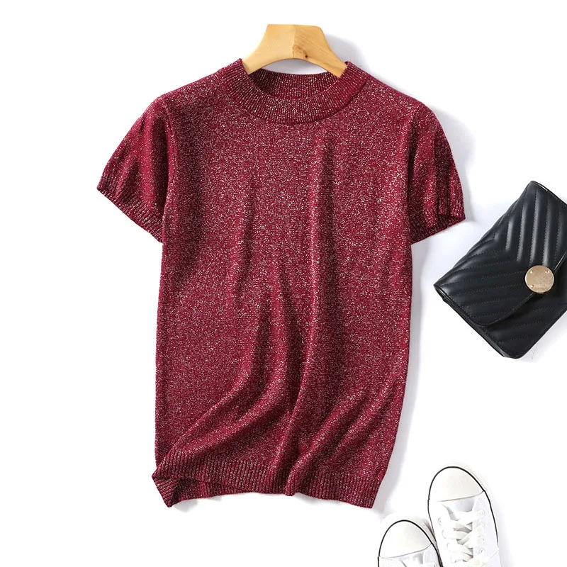 Shiny Lurex 2019 Spring Summer O Neck Mix Color Patchwork Sweater Women Casual Short Sleeve Pullover Knit Jumper Korean Tops
Shiny Lurex 2019 Spring Summer O Neck Mix Color Patchwork Sweater Women Casual Short Sleeve Pullover Knit Jumper Korean Tops