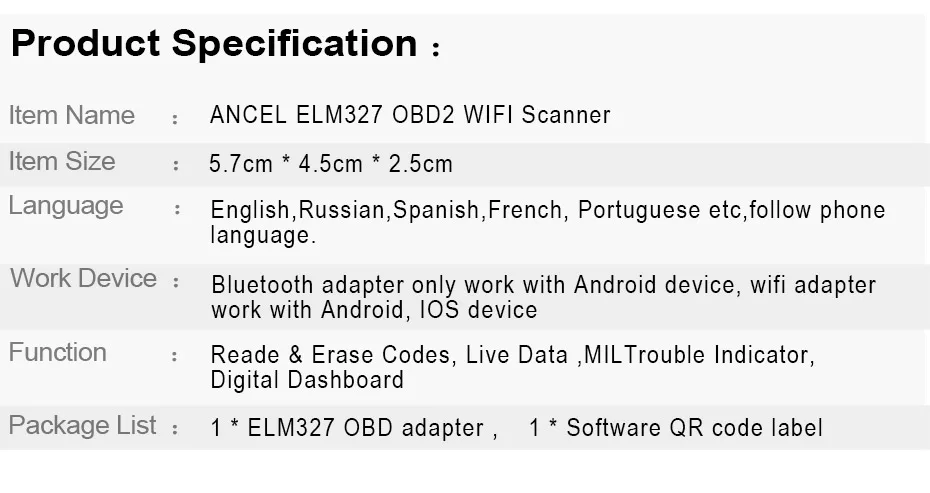 Ancel Original OBD2 Scanner ELM327 WIFI Hardware V1.5 Supports Android/iOS/Windows With PIC18F25K80 ELM 327 Wi-Fi Diesel Cars