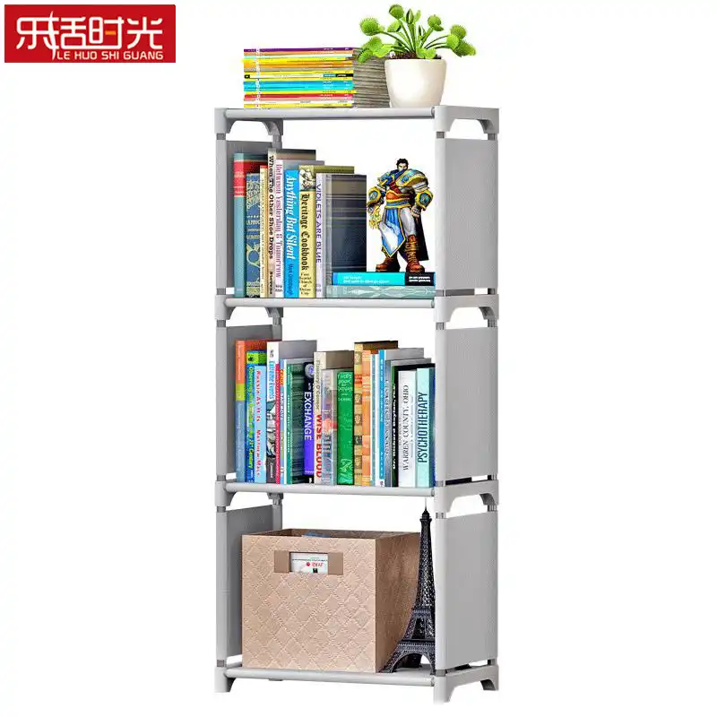 3 Grids Simple Bookshelf Nonwoven Fabric Detachable Portable Shelf