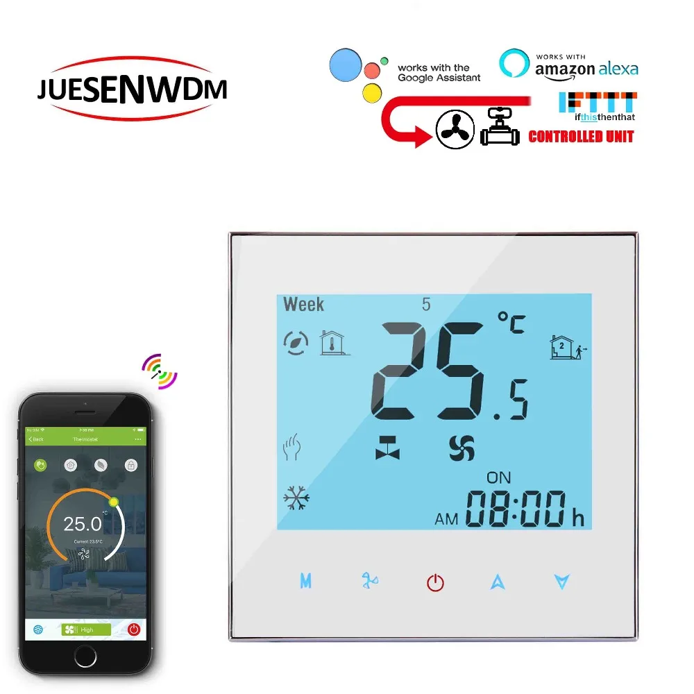 2PIPE Touch screen WIFI thermostat regulator temperature for fan coil unit 24VAC,AC95~240V
2PIPE Touch screen WIFI thermostat regulator temperature for fan coil unit 24VAC,AC95~240V