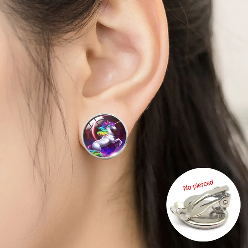 Lucky Horse Pegasus Unicorn Cartoon Style Glass Dome Clip Earrings Hand Craft Jewelry Rainbow Unicorn Clip Earrings Accessory
Lucky Horse Pegasus Unicorn Cartoon Style Glass Dome Clip Earrings Hand Craft Jewelry Rainbow Unicorn Clip Earrings Accessory