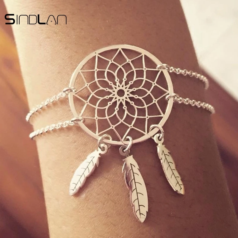 Sindlan Bracelet Ethnic Wind Silver Jewelry Bohemian Aerial Dream Catcher Feather Tassel Chain Simple Charm Bracelet For Women
Sindlan Bracelet Ethnic Wind Silver Jewelry Bohemian Aerial Dream Catcher Feather Tassel Chain Simple Charm Bracelet For Women
