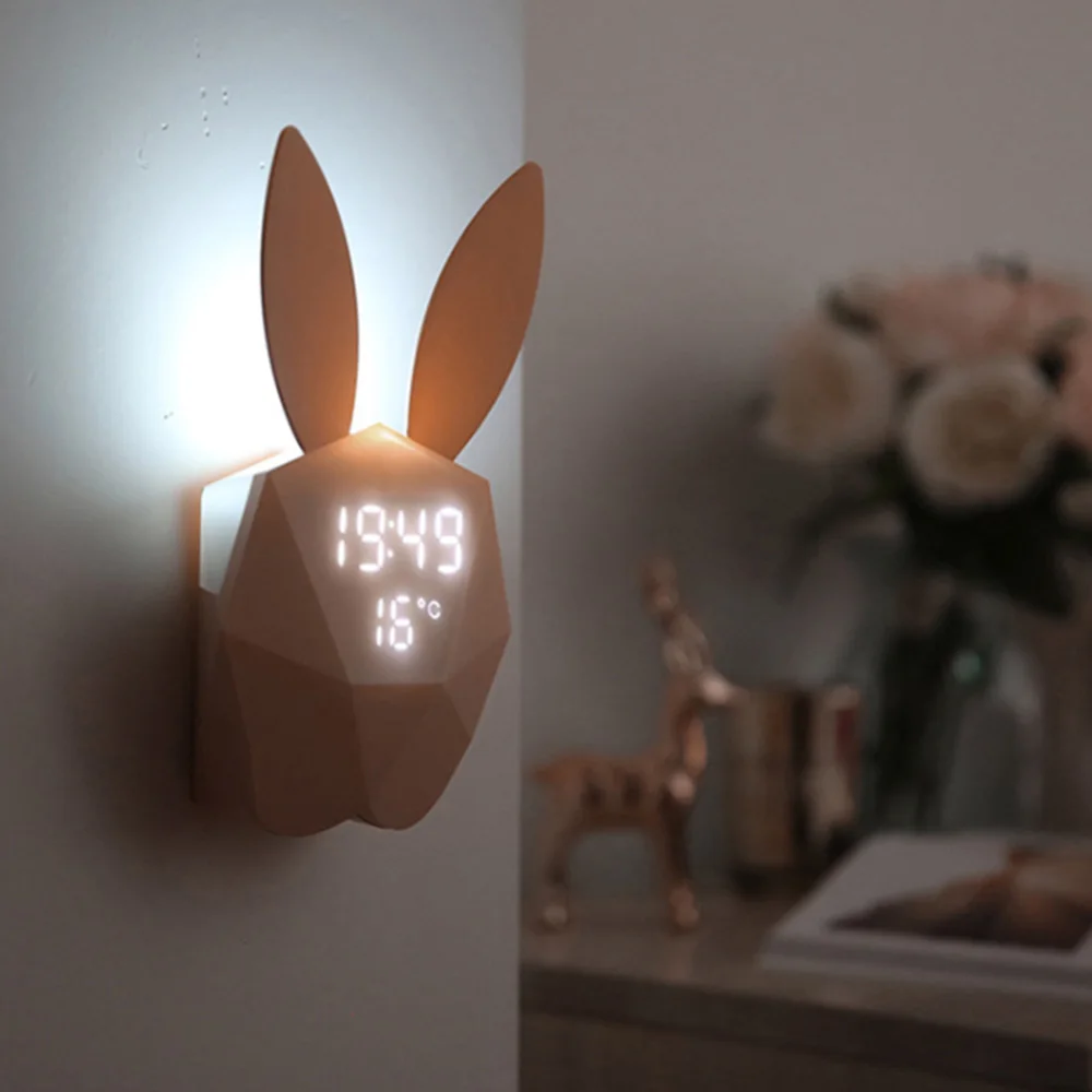 New LED Night Light Thermometer Rechargeable Table Clocks Cute Rabbit Digital mechanical Sound Sensitive Alarm Clock Home Decor
New LED Night Light Thermometer Rechargeable Table Clocks Cute Rabbit Digital mechanical Sound Sensitive Alarm Clock Home Decor
