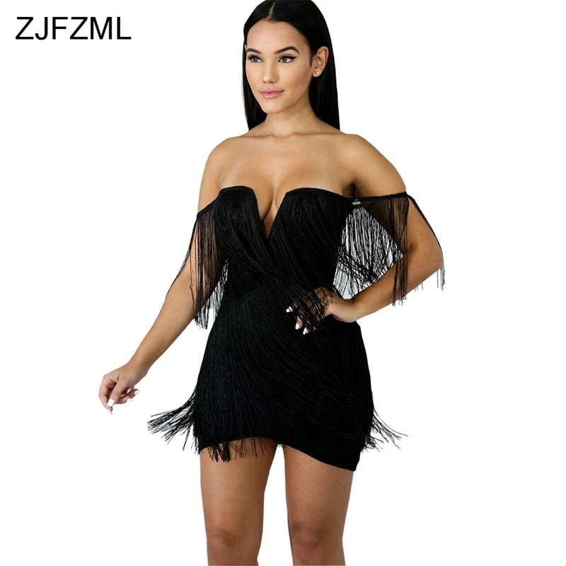 ZJFZML Tassels Embroidery Sexy Pencil Dress Women Black Slash Neck Off Shoulder Bandage Dress Elegant Backless Zip Mini Dresses
ZJFZML Tassels Embroidery Sexy Pencil Dress Women Black Slash Neck Off Shoulder Bandage Dress Elegant Backless Zip Mini Dresses