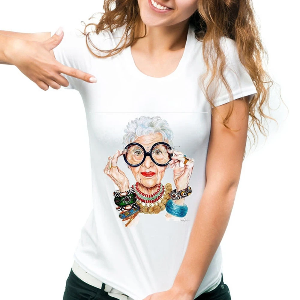 Plus Size Summer T Shirt Women Fashion IRIS APFEL Vogue Style Kawaii Old Women T-shirt girl Tee Tops Casual Female T-shirts
Plus Size Summer T Shirt Women Fashion IRIS APFEL Vogue Style Kawaii Old Women T-shirt girl Tee Tops Casual Female T-shirts