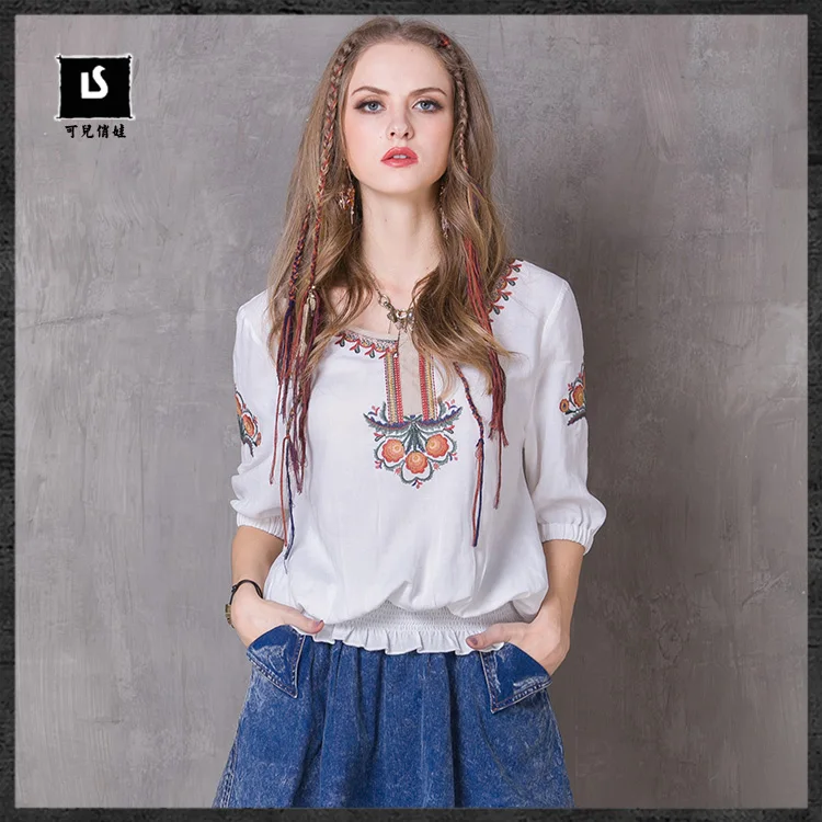 2017 new Plus size Bohemian style women's vintage shirts embroidery cotton half sleeve classic blouse boho casual tops camisa
2017 new Plus size Bohemian style women's vintage shirts embroidery cotton half sleeve classic blouse boho casual tops camisa